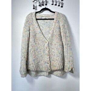 Zara Knit Cardigan Womens Medium Chunky Confetti V Neck Button CozY